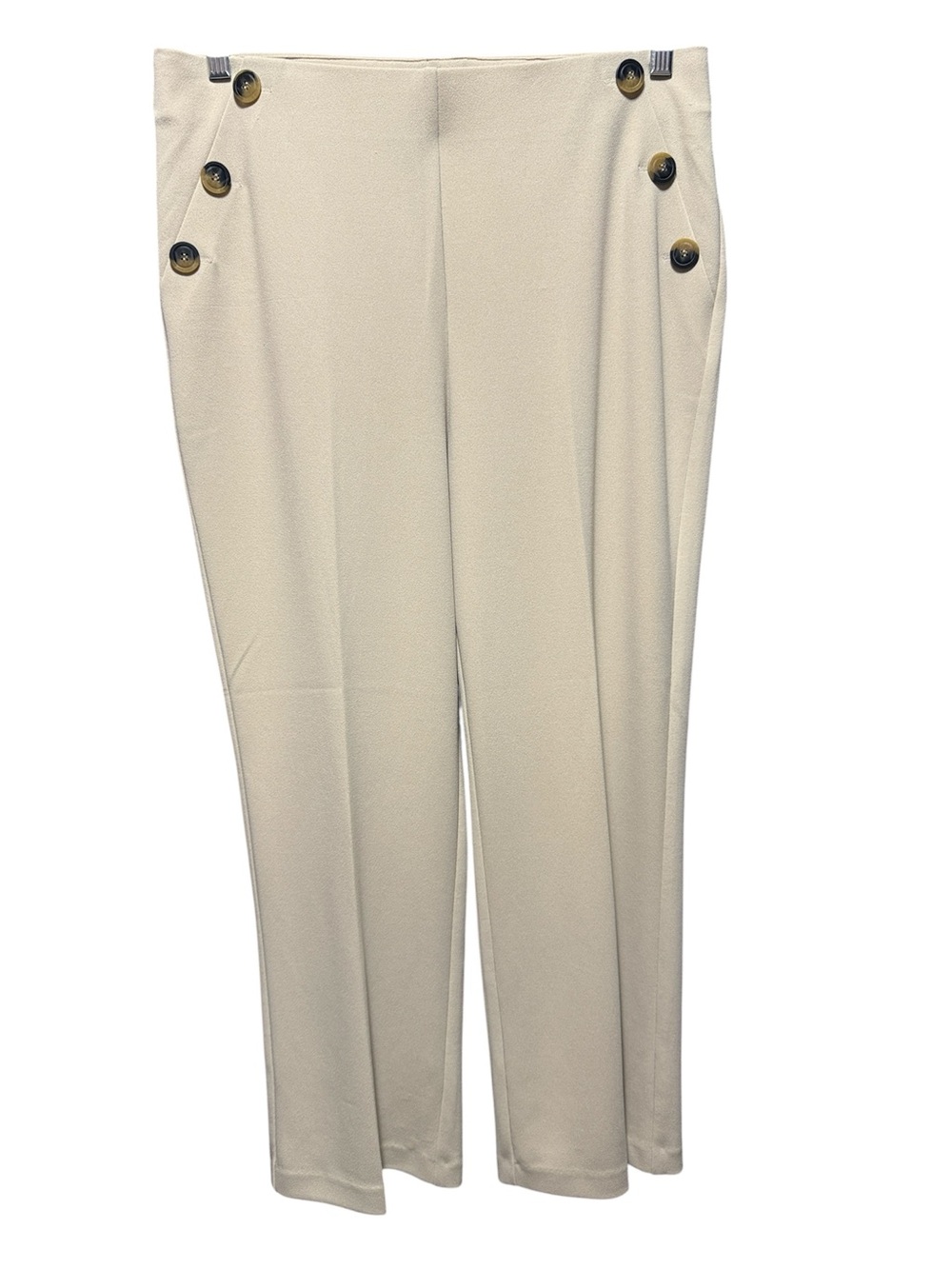 Women's Cream Straight-Leg Button Detail Pants